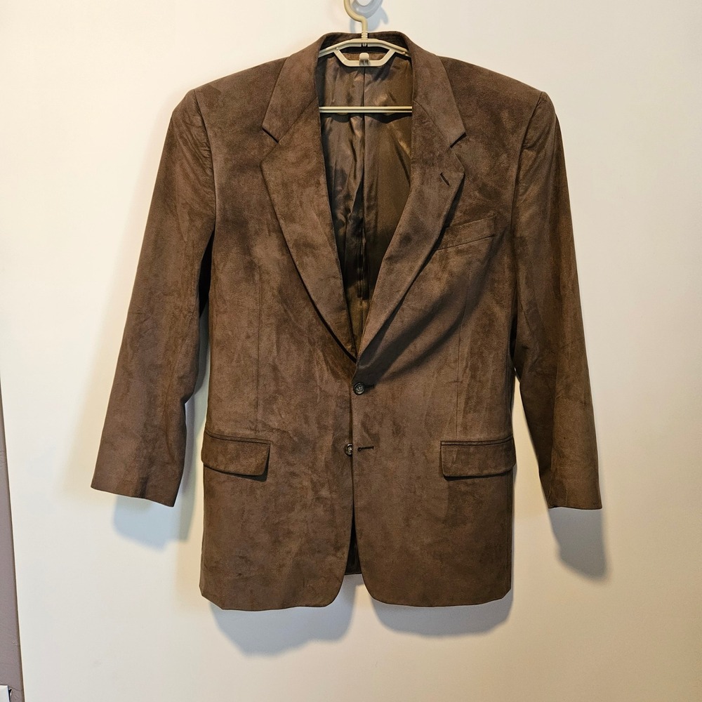 Vintage Faux Suede Blazer Jacket Mens 42L Brown Western Sports Coat Italy